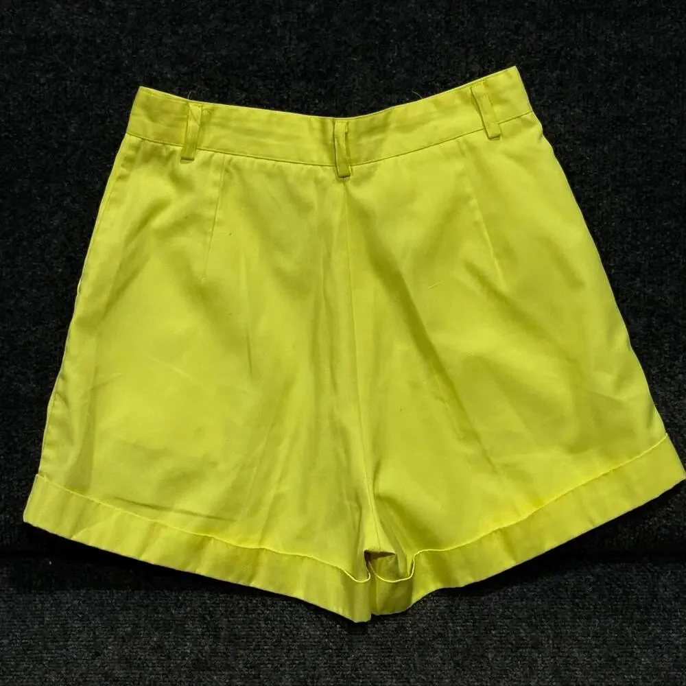 Carreau Sport Shorts Womens 10 Yellow High Rise Pleated Chino Cuffed Casual